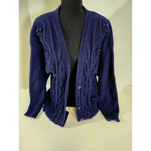 Women's Worthington Heavyweight Sweater Cardigan Size Medium Navy Vintage